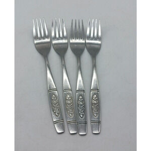 4 Vtg Oneida Rose Pendant 7.25" Dinner Forks Stainless OHSROP Discontinued